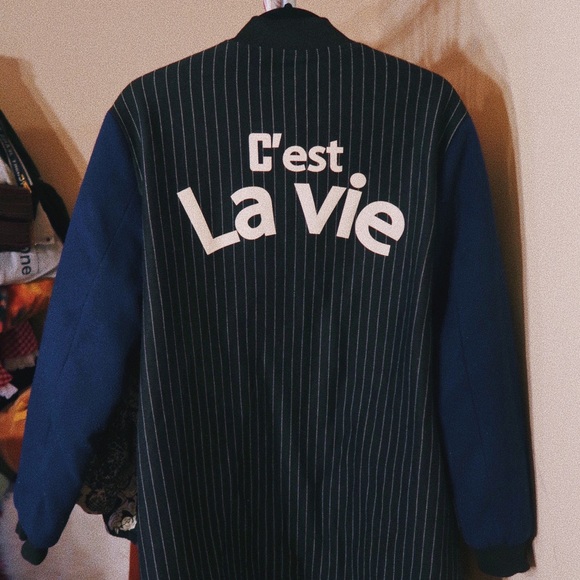 Pinstripe Baseball Style Long Jacket - Picture 2 of 4